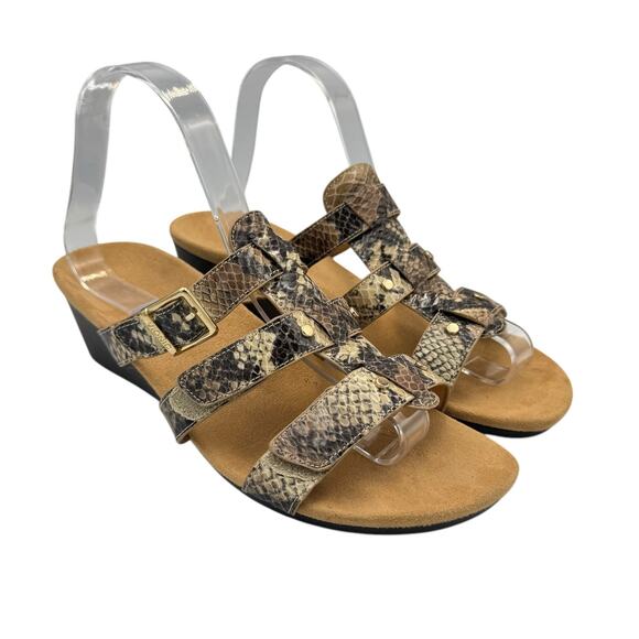 VIONIC Radia Orthotic Wedge Adjustable 3 Strap Snakeskin Embossed Sandals - Picture 4 of 11